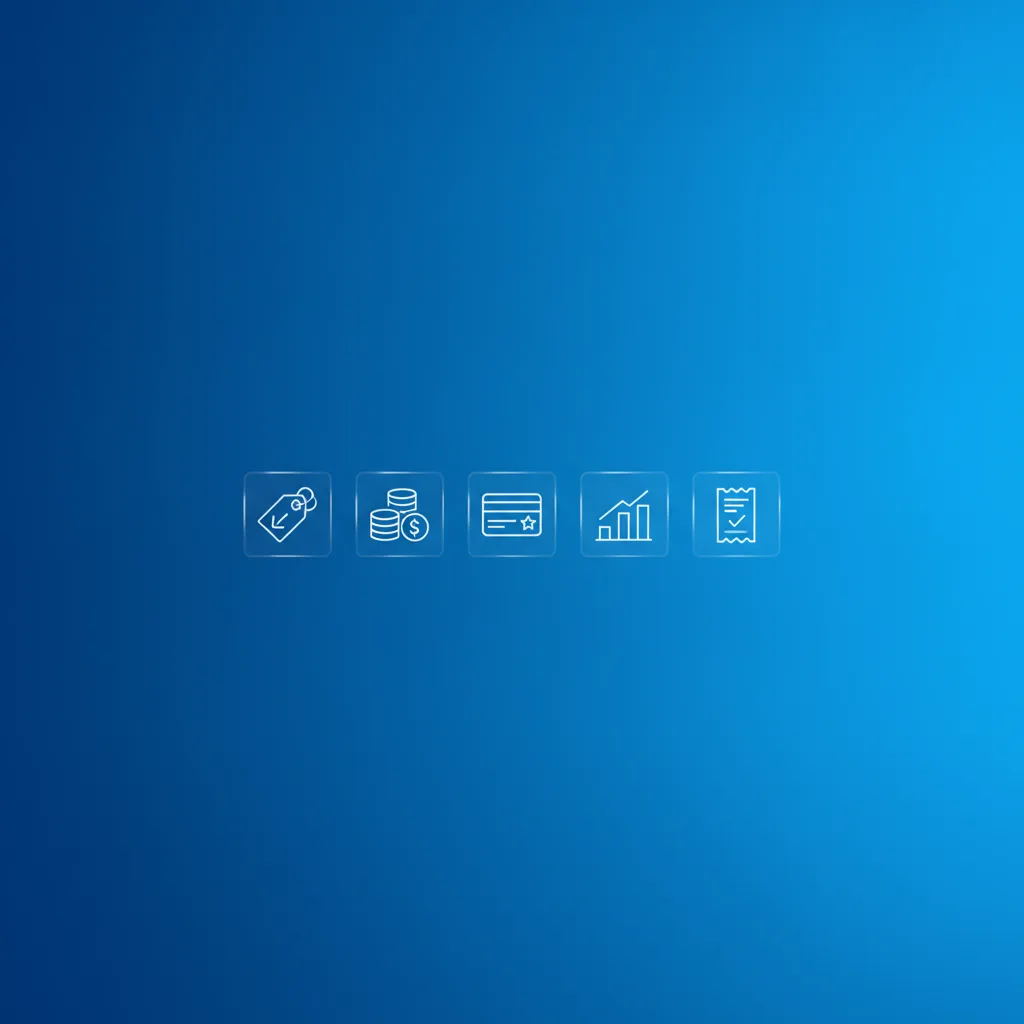 Ilustração de elementos de licenciamento e preços do Salesforce alinhados na horizontal
