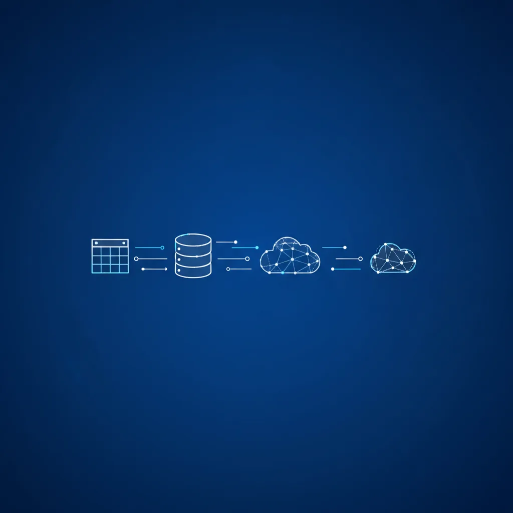 Ilustração de uma planilha migrando para a nuvem de um CRM em linha horizontal